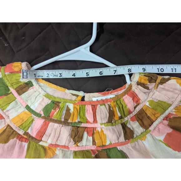 Pretty cotton smocked abstract calico printed babydoll style top by THML size S - Picture 9 of 11